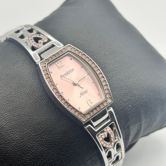 Armitron Silver Tone Pink Crystals Stainless Steel Women’s Watch New Battery - Picture 3 of 8